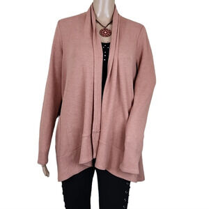 LOGO by Lori Goldstein Waffle Knit Cardigan Patch Pockets